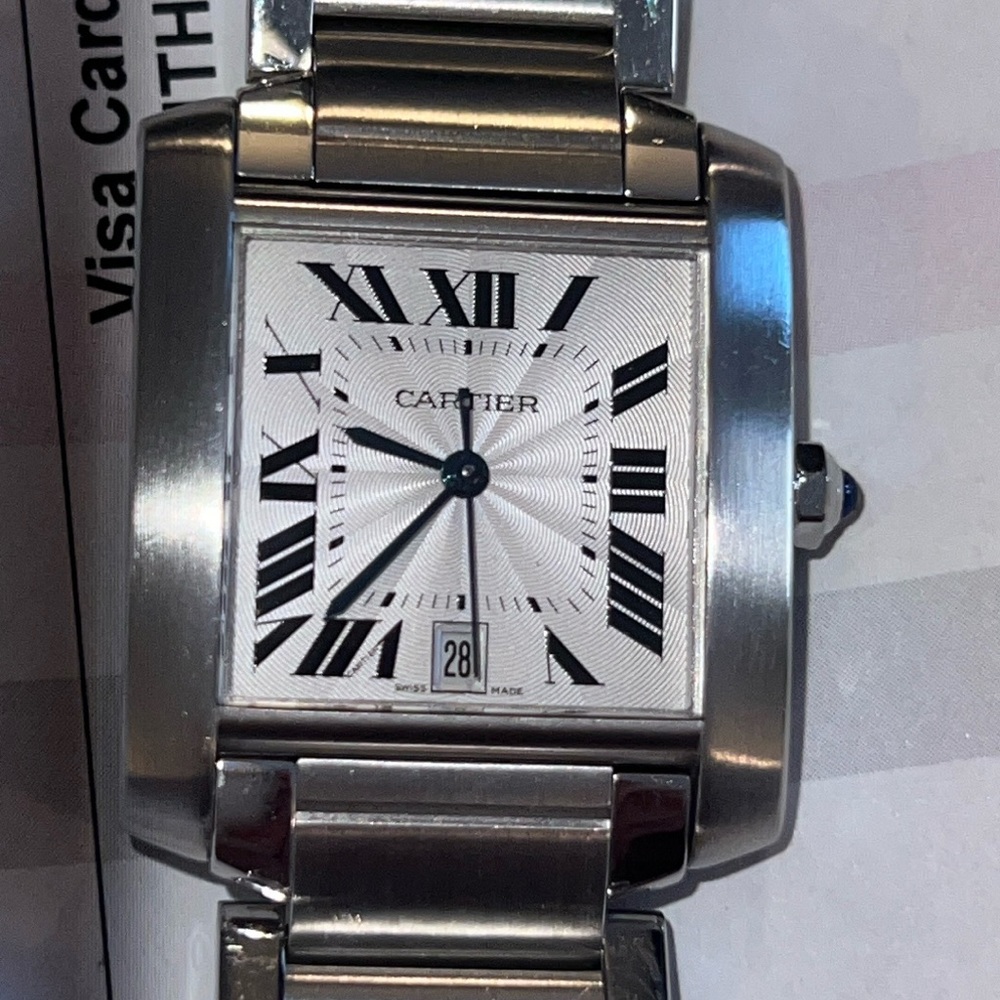 Cartier watch tank 28mm x 32mm case, stainless steel. (Unisex)